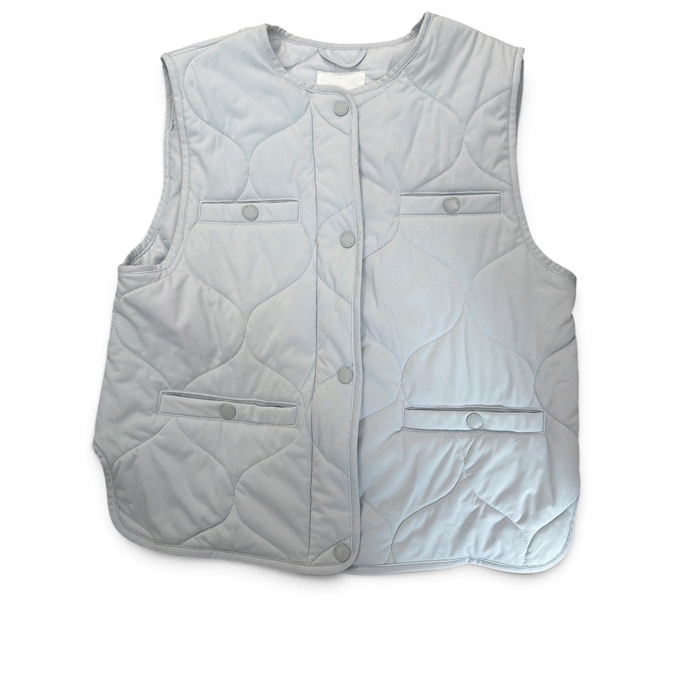 Avec Les Filles Womens Onion Quilted Vest Light Blue Zip Snap Pockets XS